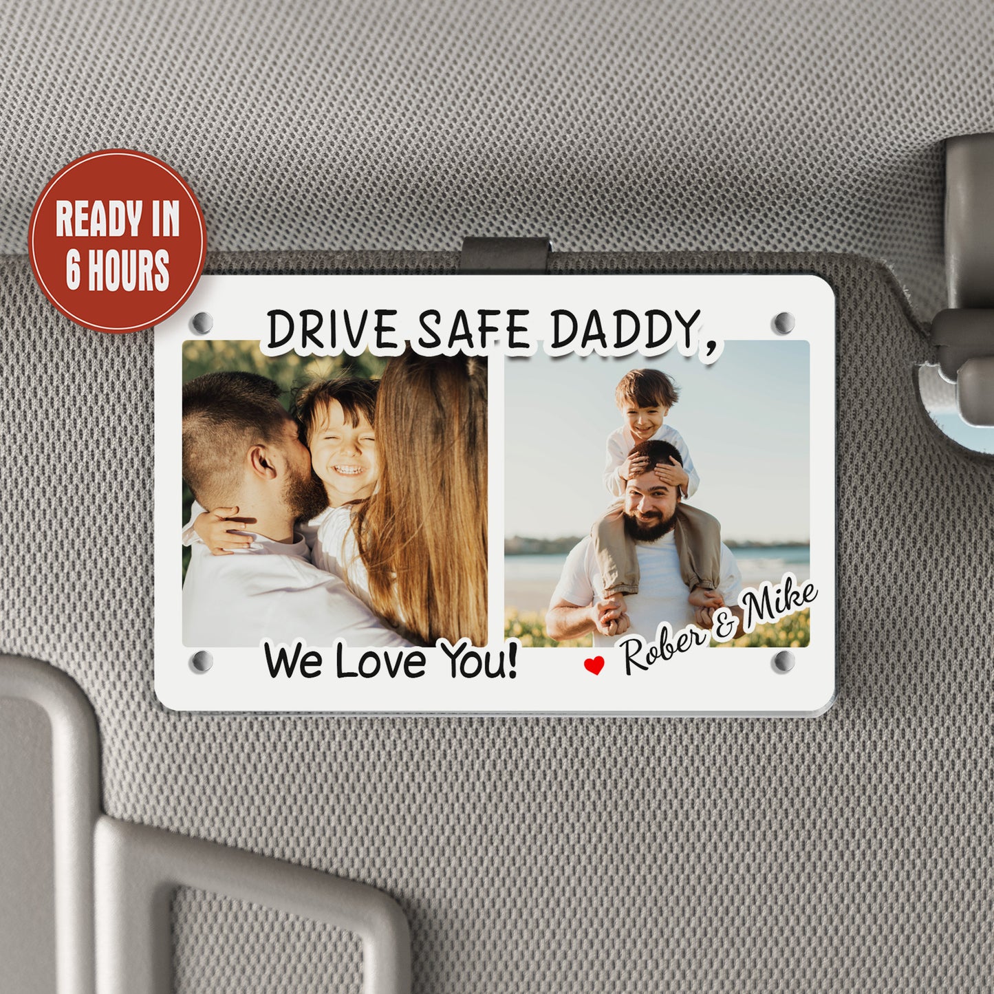Personalized Dad Photo Car Visor Clip, Custom Fathers Day Gift, Gift for Dad from Son and Daughter