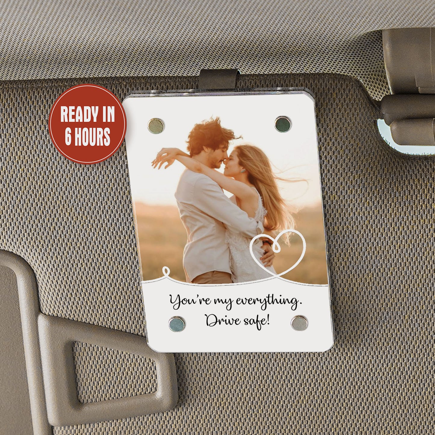 Personalized Car Visor Photo Clip, Couples Safe Driving Keepsake, Romantic Boyfriend Gift