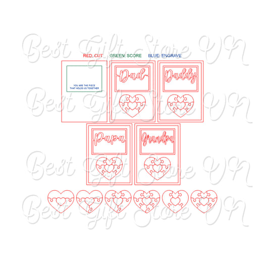 Dad Puzzle Heart Sign SVG Laser Cut File, Father’s Day SVG Gift - Instant Download