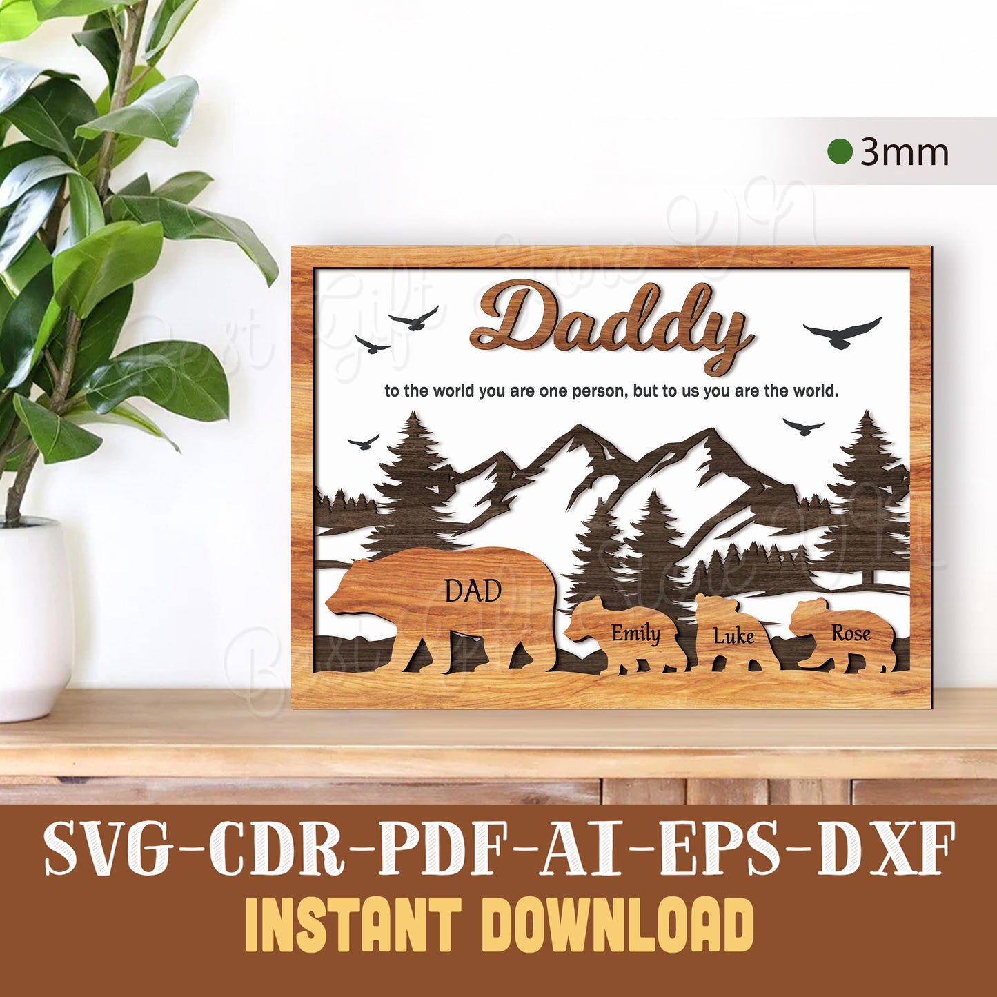 Daddy Bear Family Personalized Laser Cut File SVG for Fathers Day Digital Download for Glowforge and Cricut