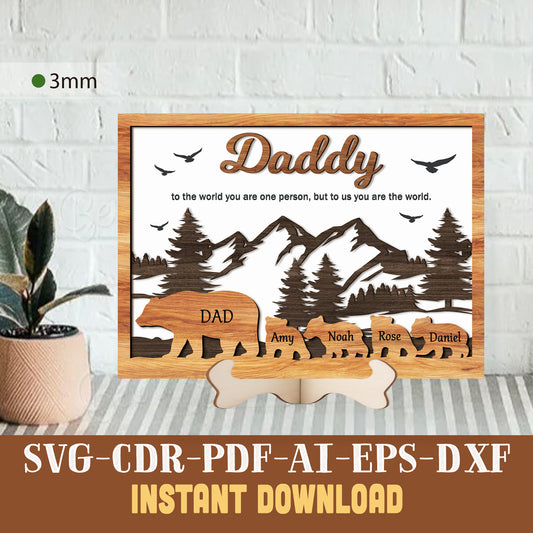 Daddy Bear Family Personalized Laser Cut File SVG for Fathers Day Digital Download for Glowforge and Cricut