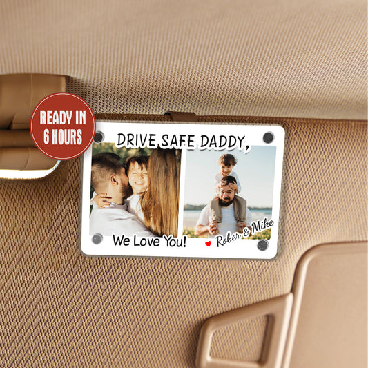 Personalized Dad Photo Car Visor Clip, Custom Fathers Day Gift, Gift for Dad from Son and Daughter